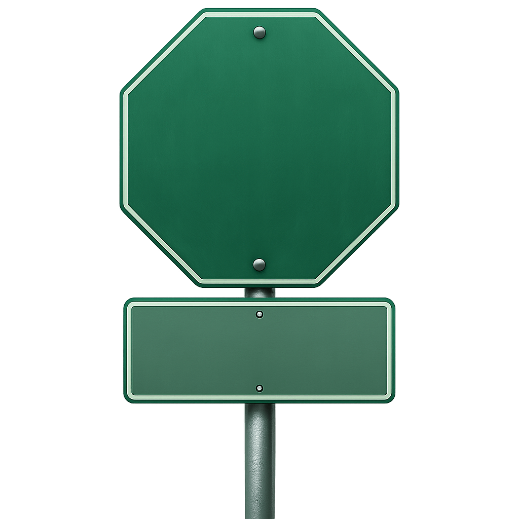 Blank Green Octagonal Sign with Transparent Background