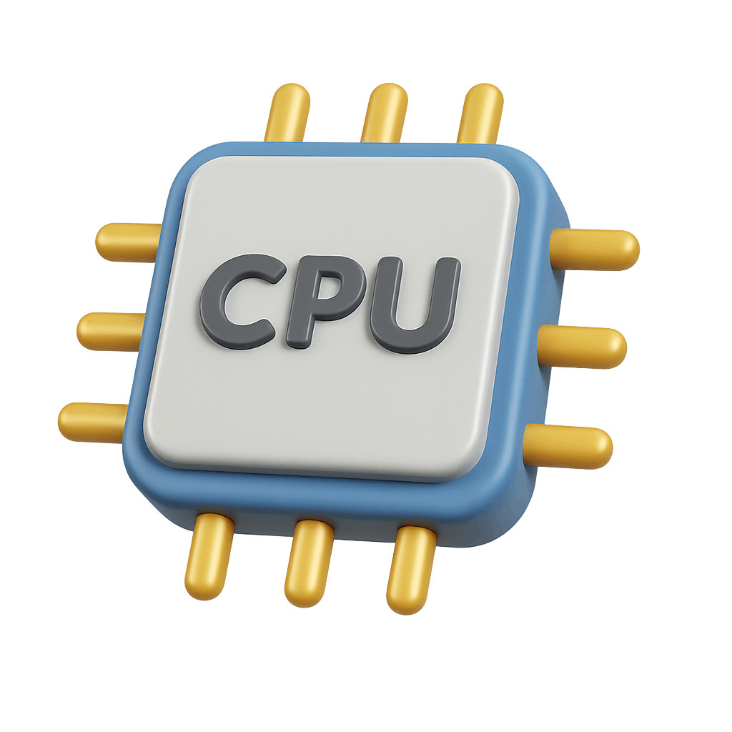 Blue 3D CPU Chip Icon Microprocessor
