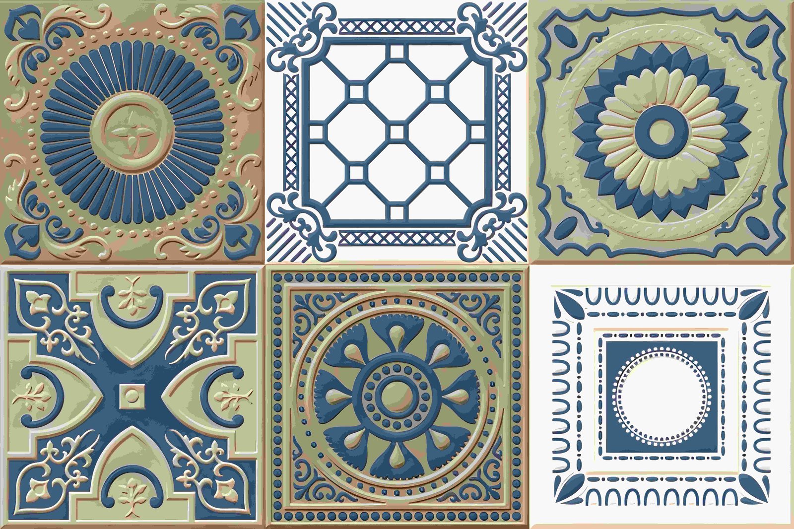 Blue and Beige Embossed Decorative Accent Wall Tile