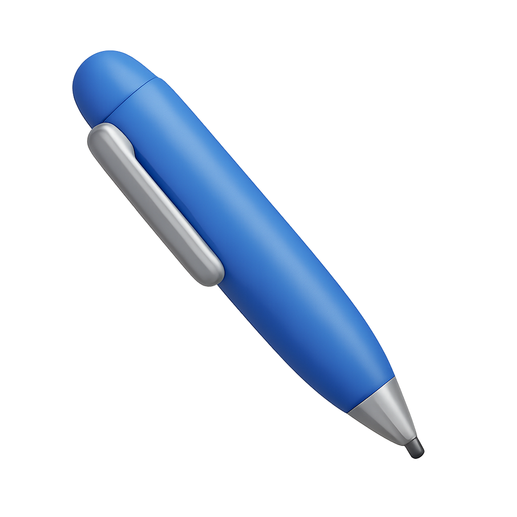 Blue Ballpoint Pen With Metallic Details on Transparent Background