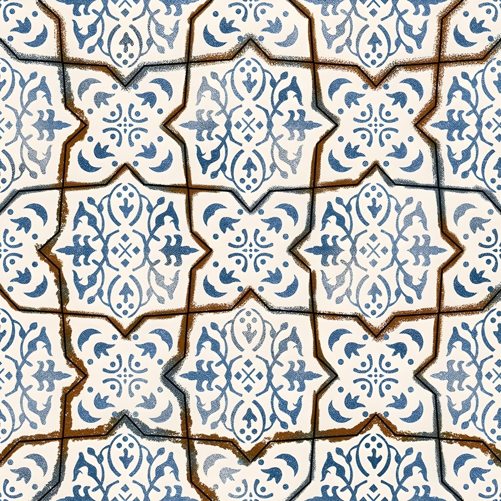 Blue Brown Distressed Spanish Tile Pattern