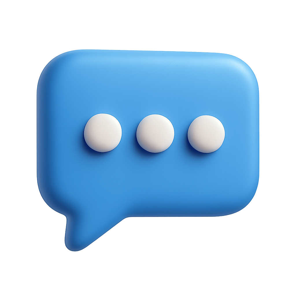 Blue Chat Bubble Icon with Three Dots on Transparent Background