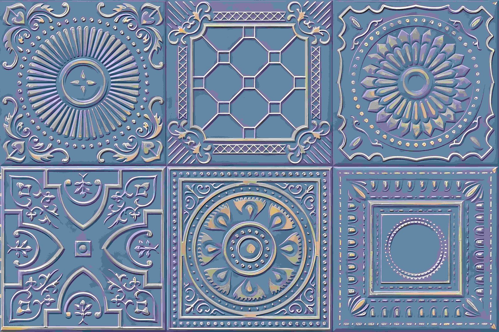 Blue Embossed Ornate Geometric Decorative Wall Tile
