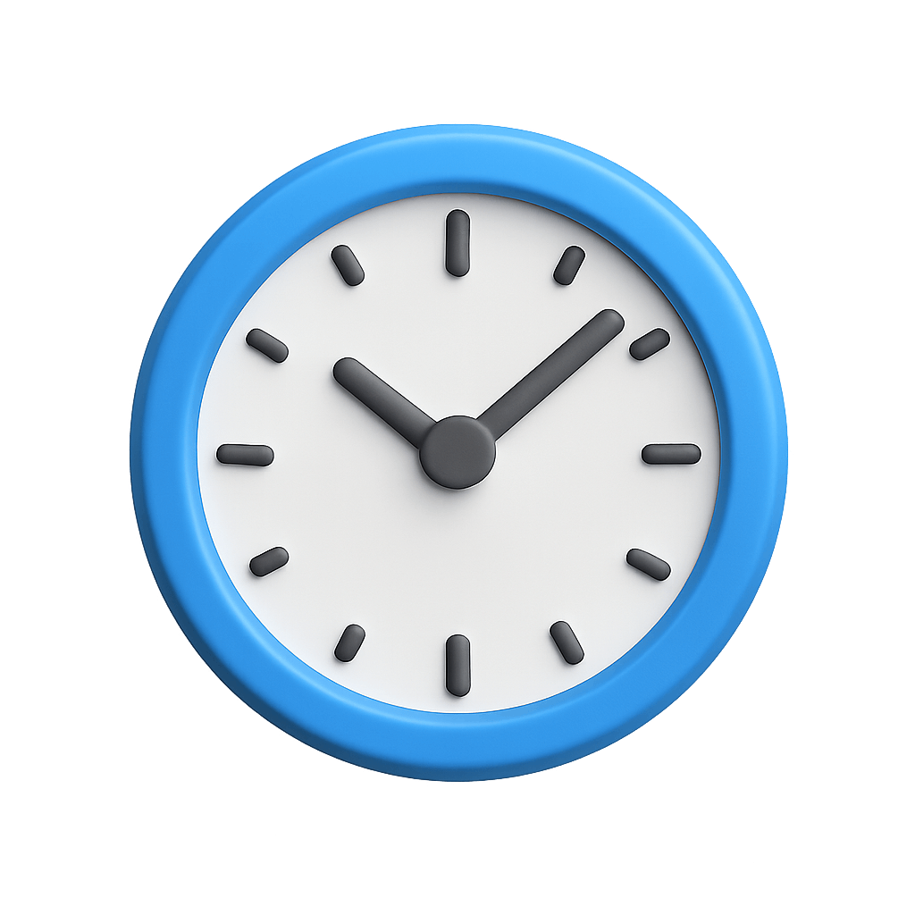 Blue Framed Analog Clock Symbol with Minimalist Design on Transparent Background