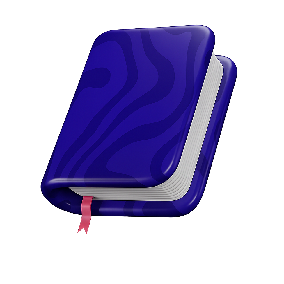 Blue Hardback Book with Ribbon Bookmark on Transparent Background