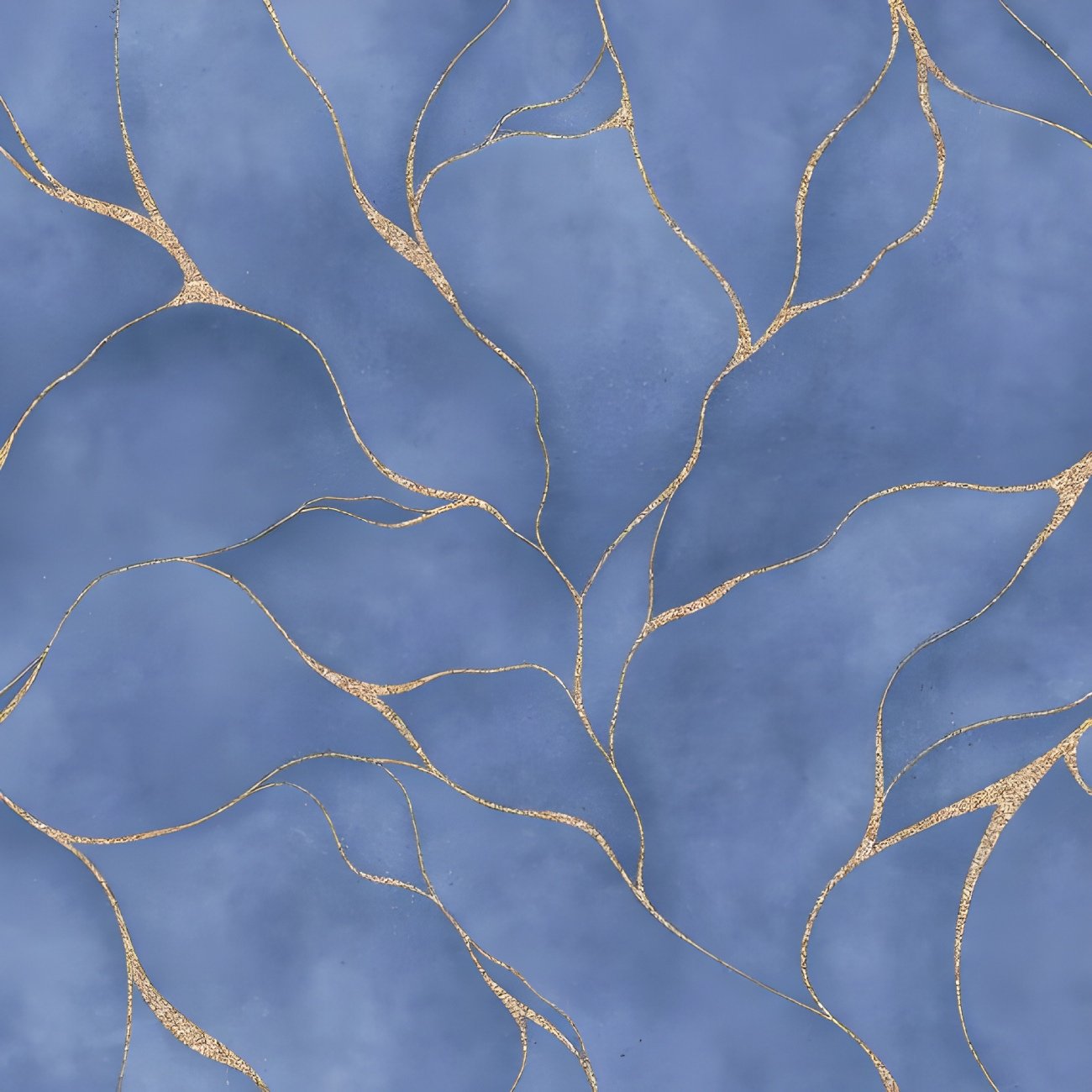Blue Kintsugi Style Gold Vein Tile