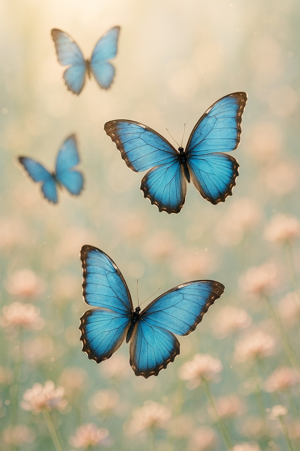 Blue Morpho Butterflies Flying Field Mobile Wallpaper