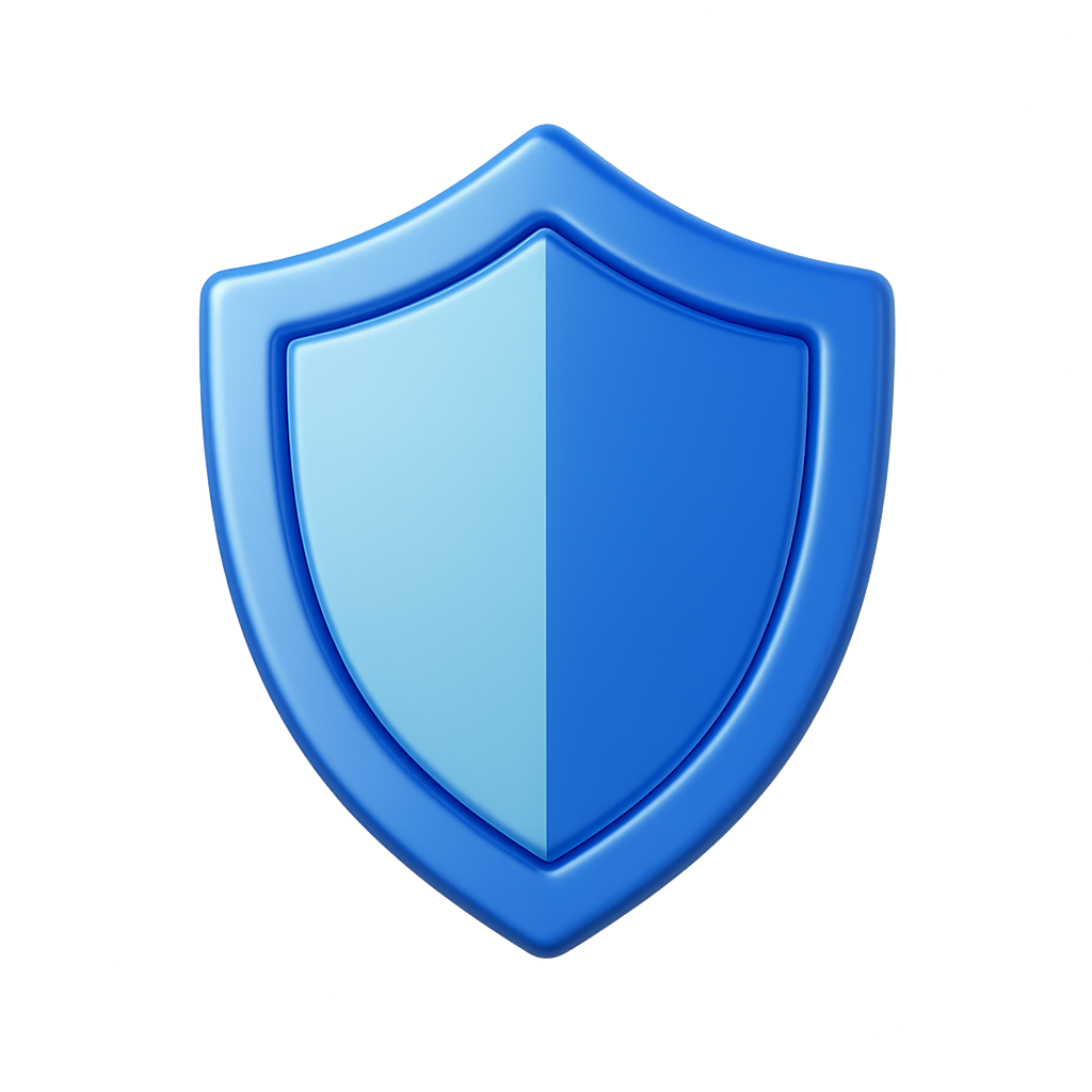 Blue Shield Icon Symbolizing Security and Protection on Transparent Background