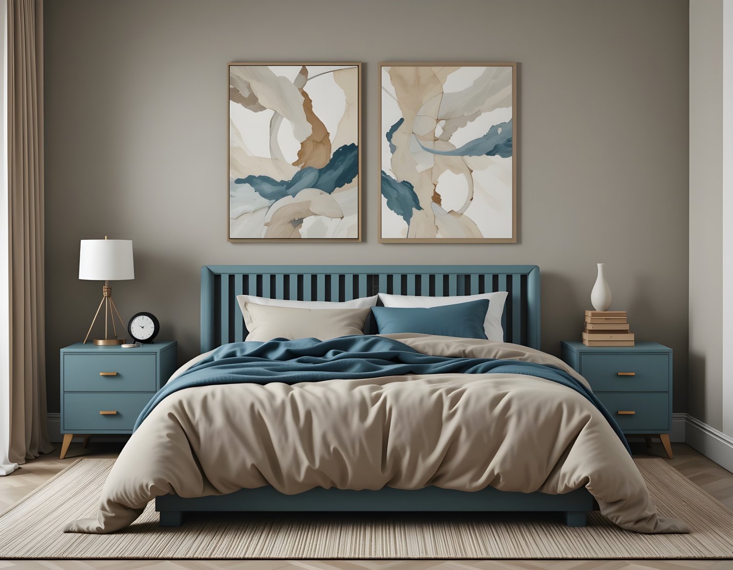 Blue Slatted Headboard Organic Abstract Art