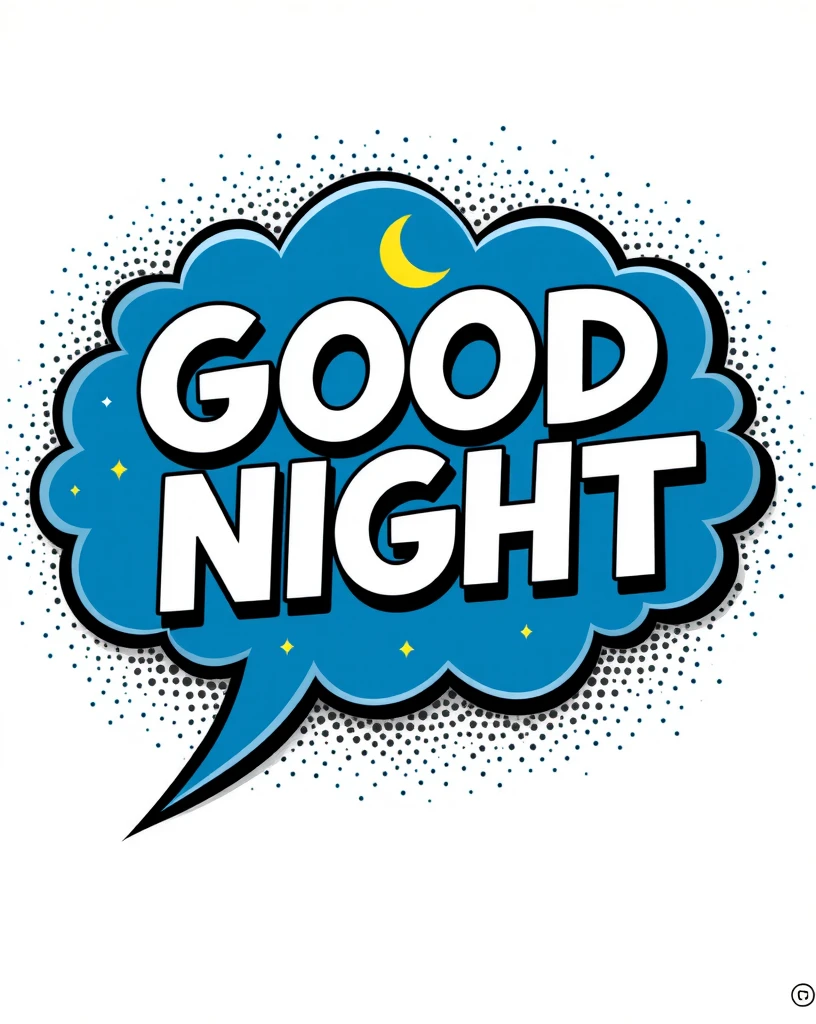 Blue Speech Bubble Saying Good Night with a Night Sky Theme