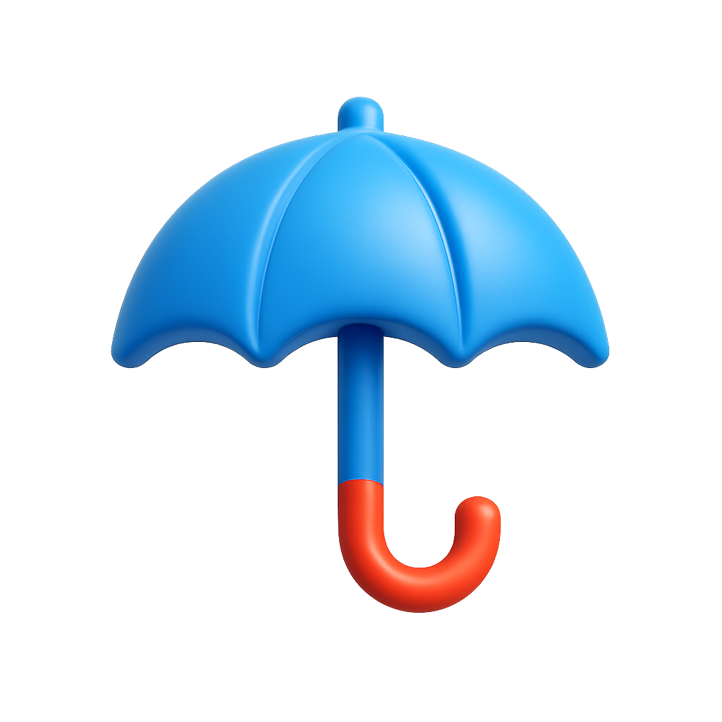 Blue Umbrella Icon on Transparent Background in Minimalist Style