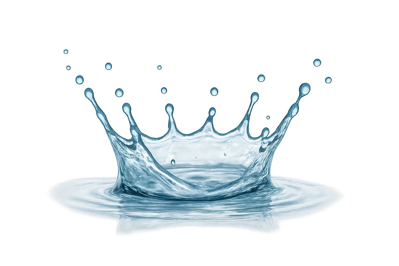 Blue Water Crown Splash: Dynamic Splash With Droplets on Transparent Background