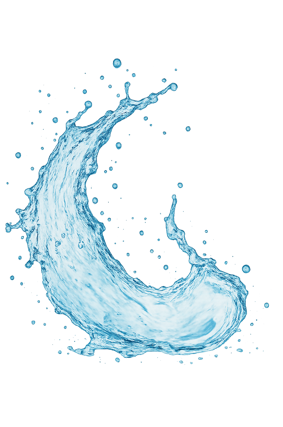 Blue Water Splash Arc Against Transparent Background, Dynamic Fluid Motion for Stock Creative Visuals