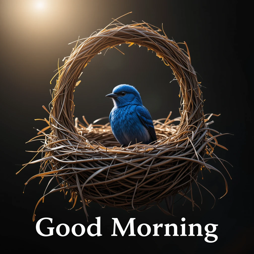 Bluebird Perched in a Nest During a Peaceful Morning Light