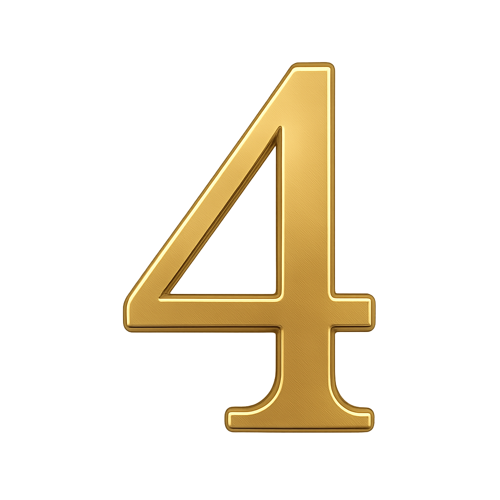 Bold Golden 3D Metallic Number Four