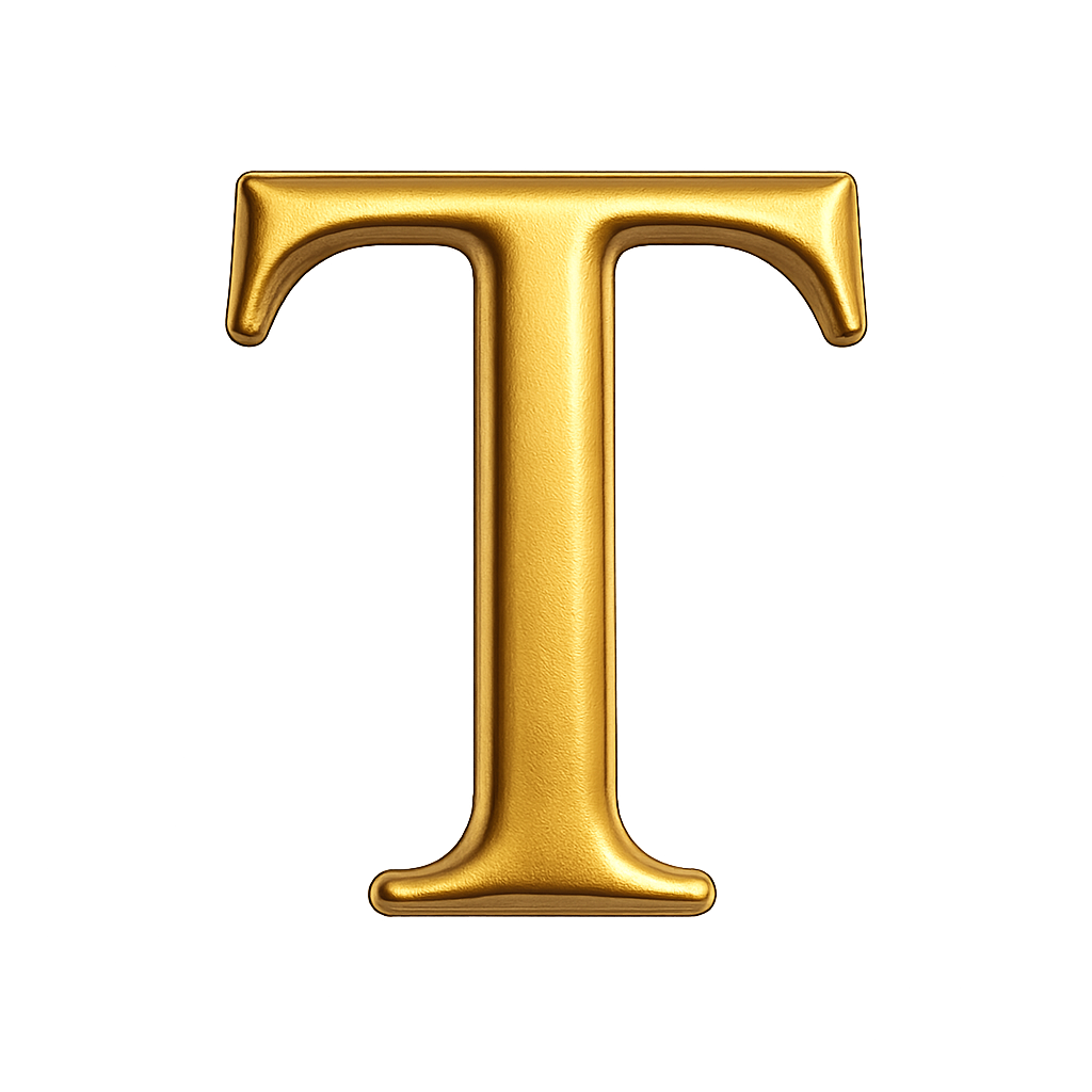 Bold Textured Gold 3D Capital Letter T