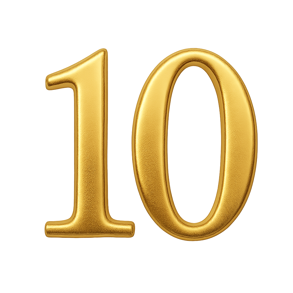 Bold Textured Golden 3D Number Ten