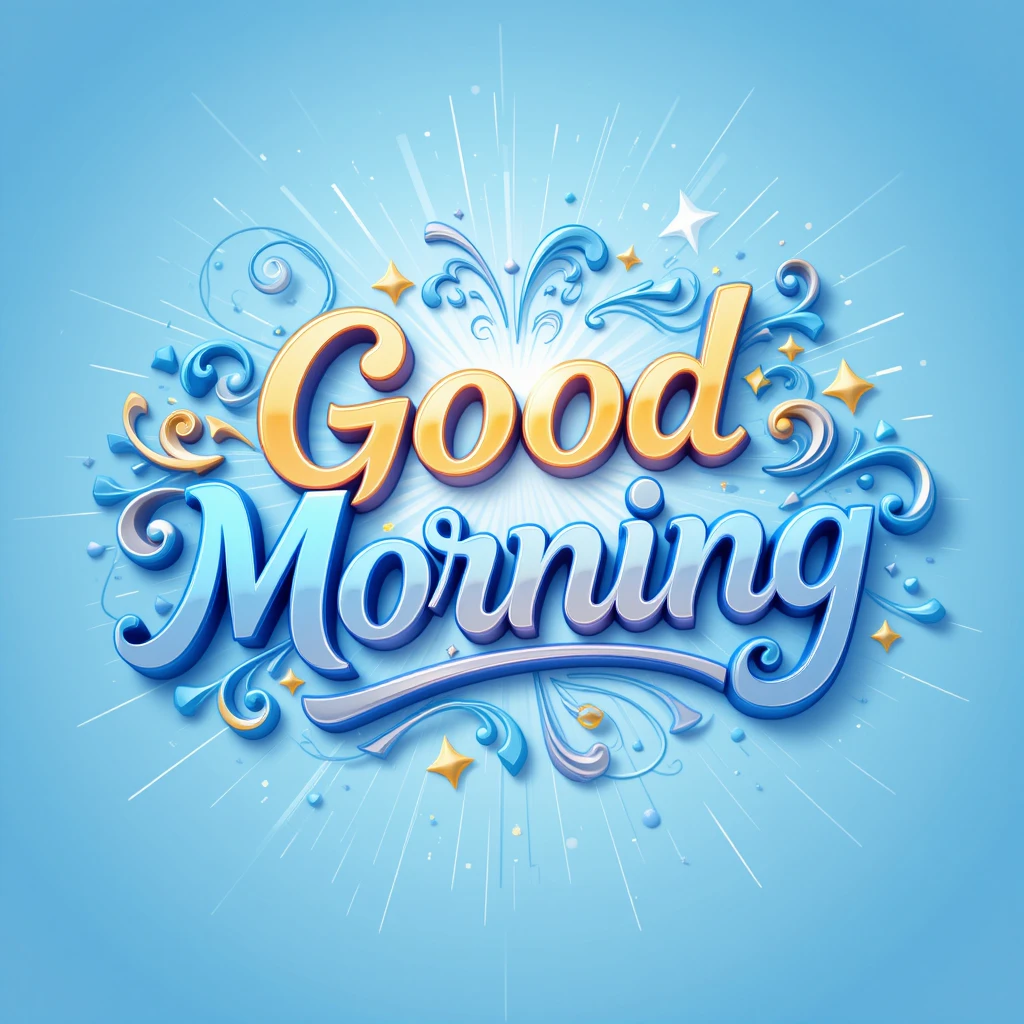 Bright and Cheerful Morning Typography with Decorative Elements on a Blue Background
