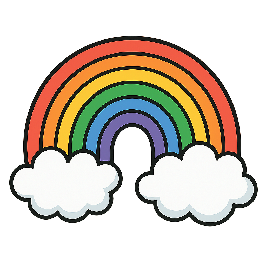 Bright Cartoon Rainbow with Fluffy Clouds