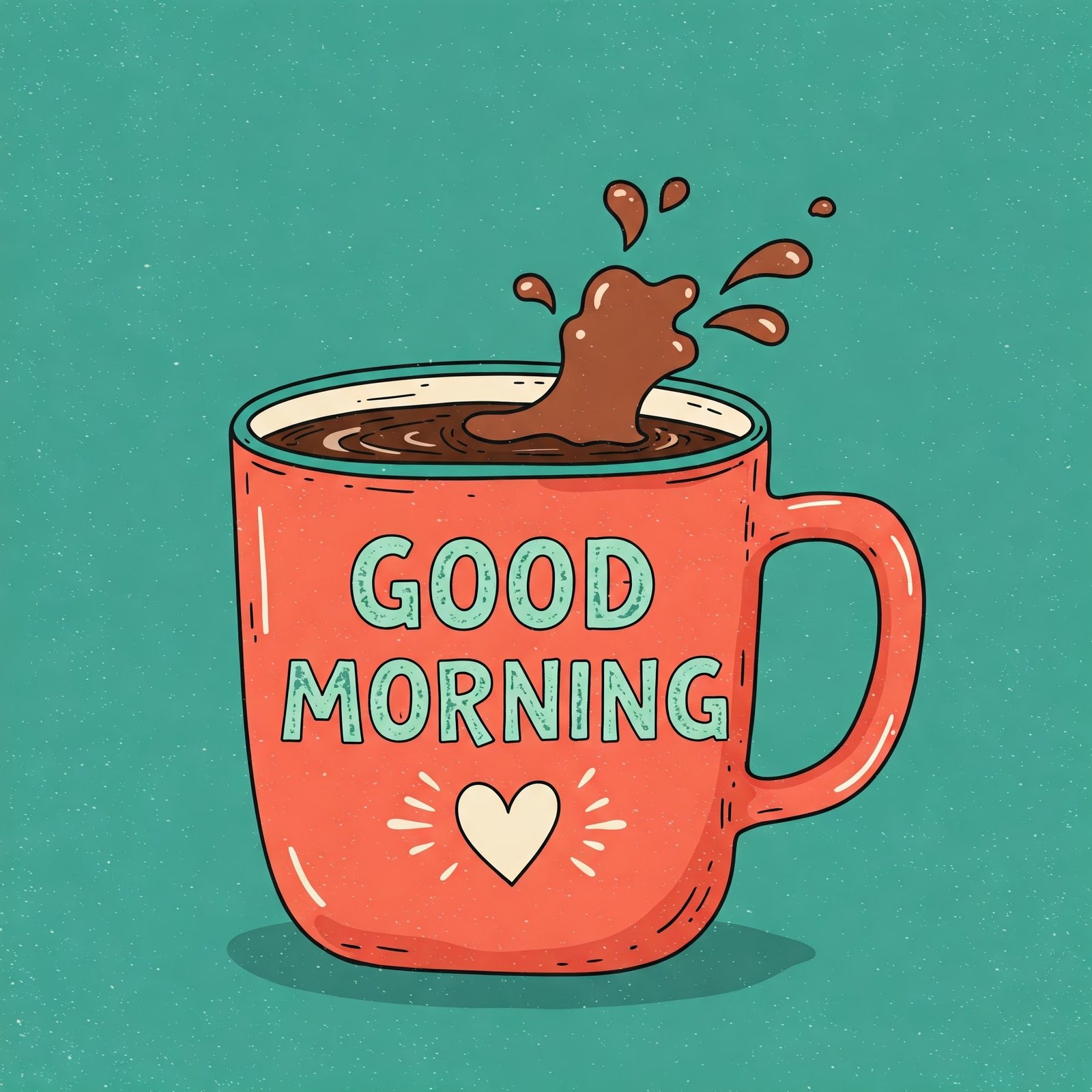Bright Coffee Cup With Good Morning Text and Splash Art Illustration