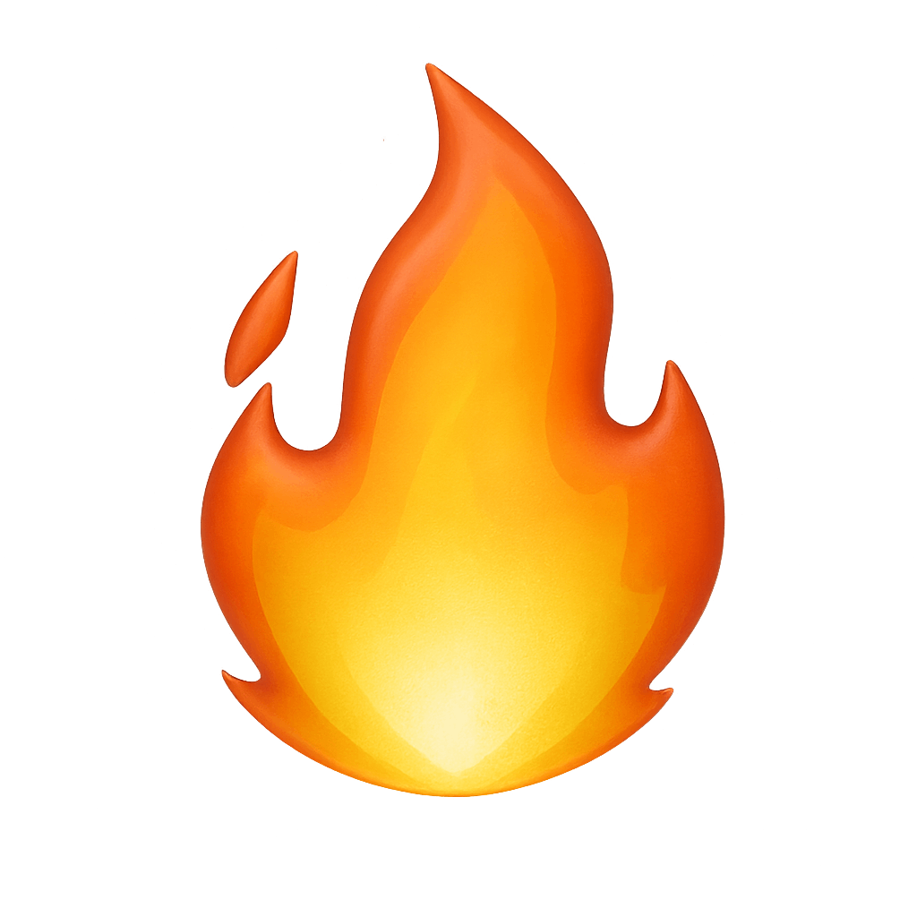 Bright Flaming Illustration of Fire Symbol on Transparent Background