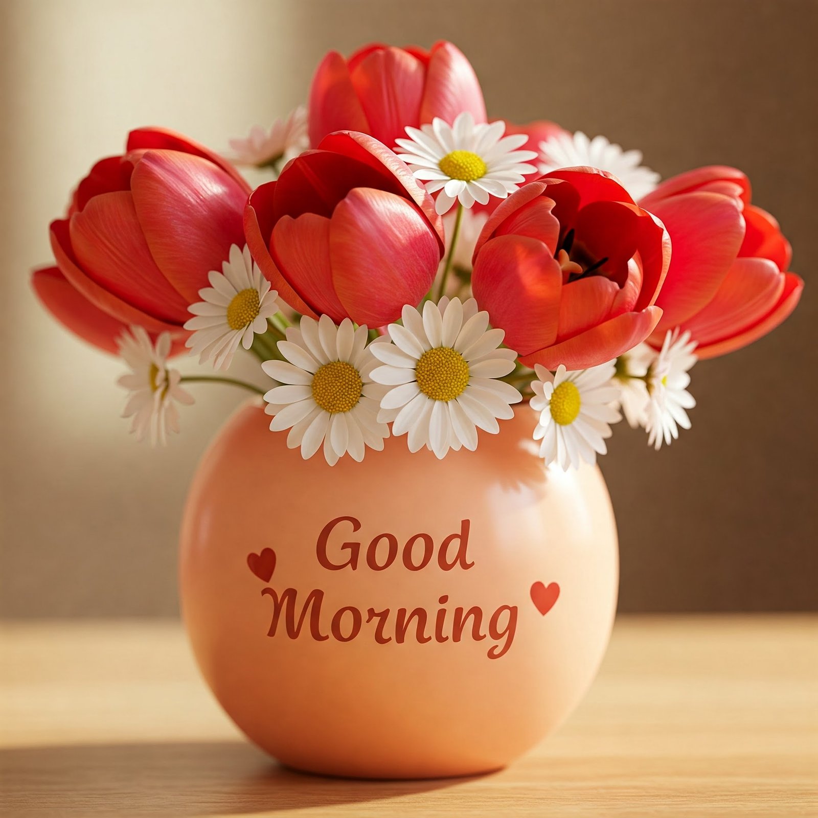 Bright Floral Arrangement with Good Morning Message on Decorative Vase