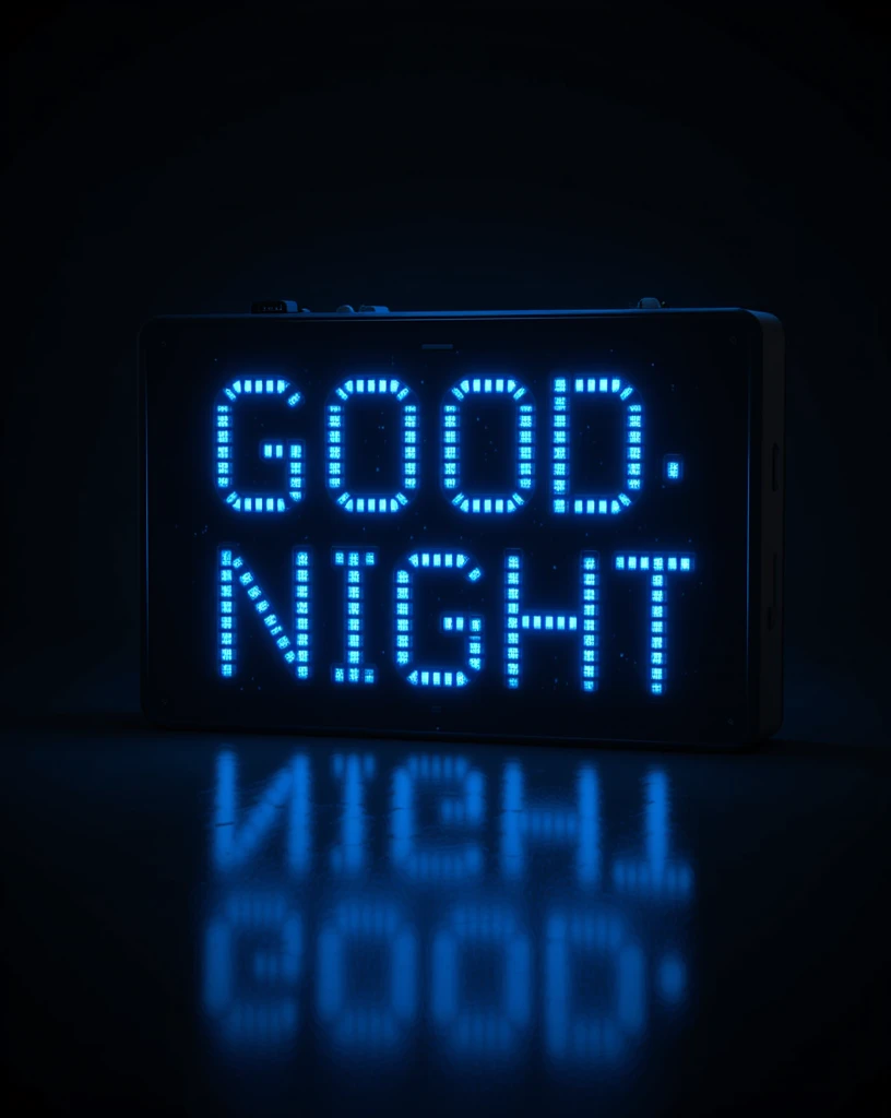 Bright LED Sign Displaying a Good Night Message with Reflection Effect