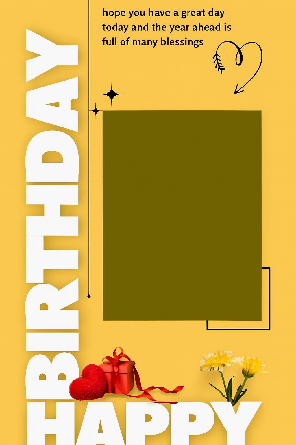 Bright Yellow Bold Text Birthday Frame