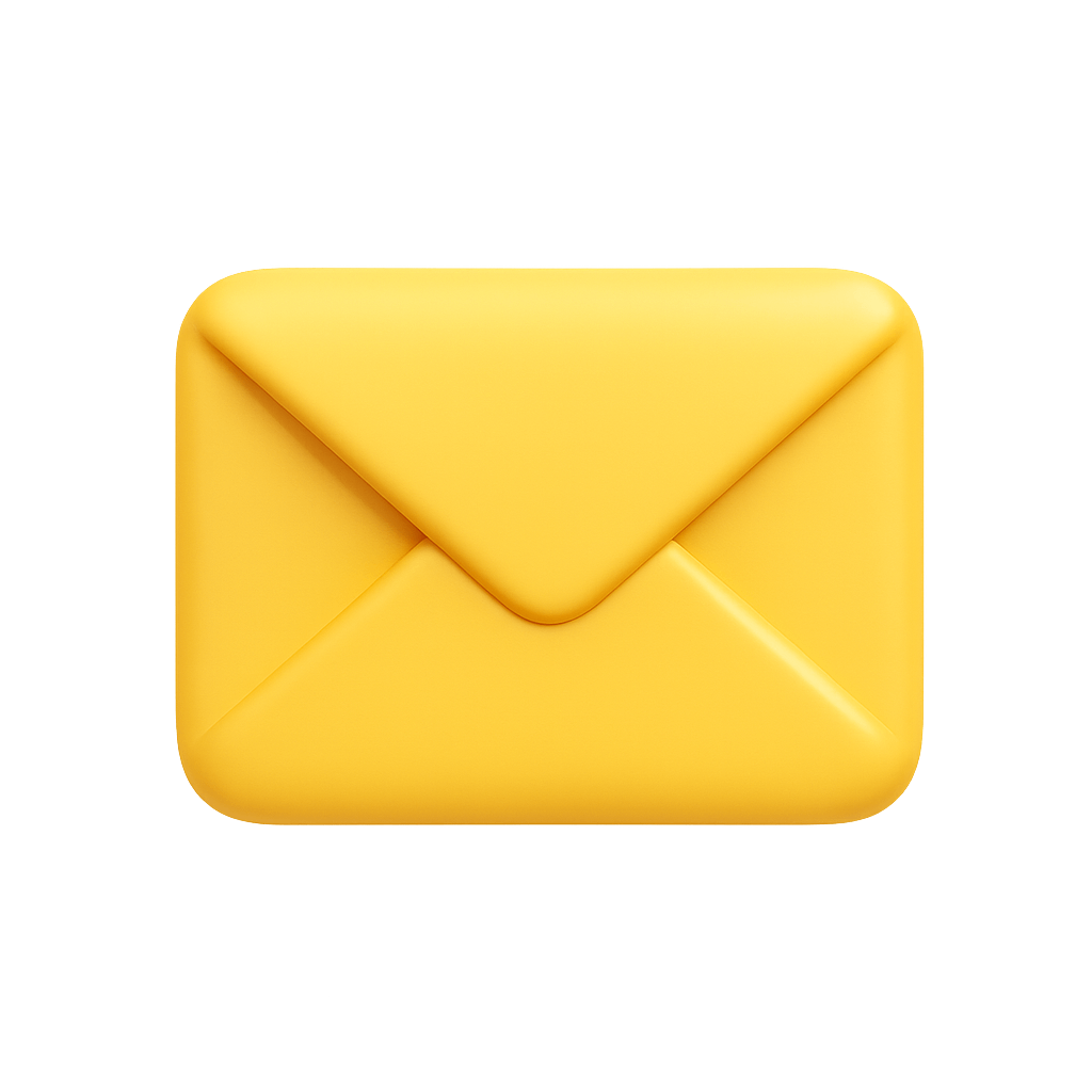 Bright Yellow Envelope on Transparent Background with Minimalistic Design
