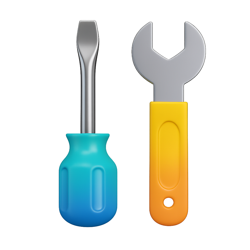 Brightly Colored Wrench and Screwdriver Icons on Transparent Background