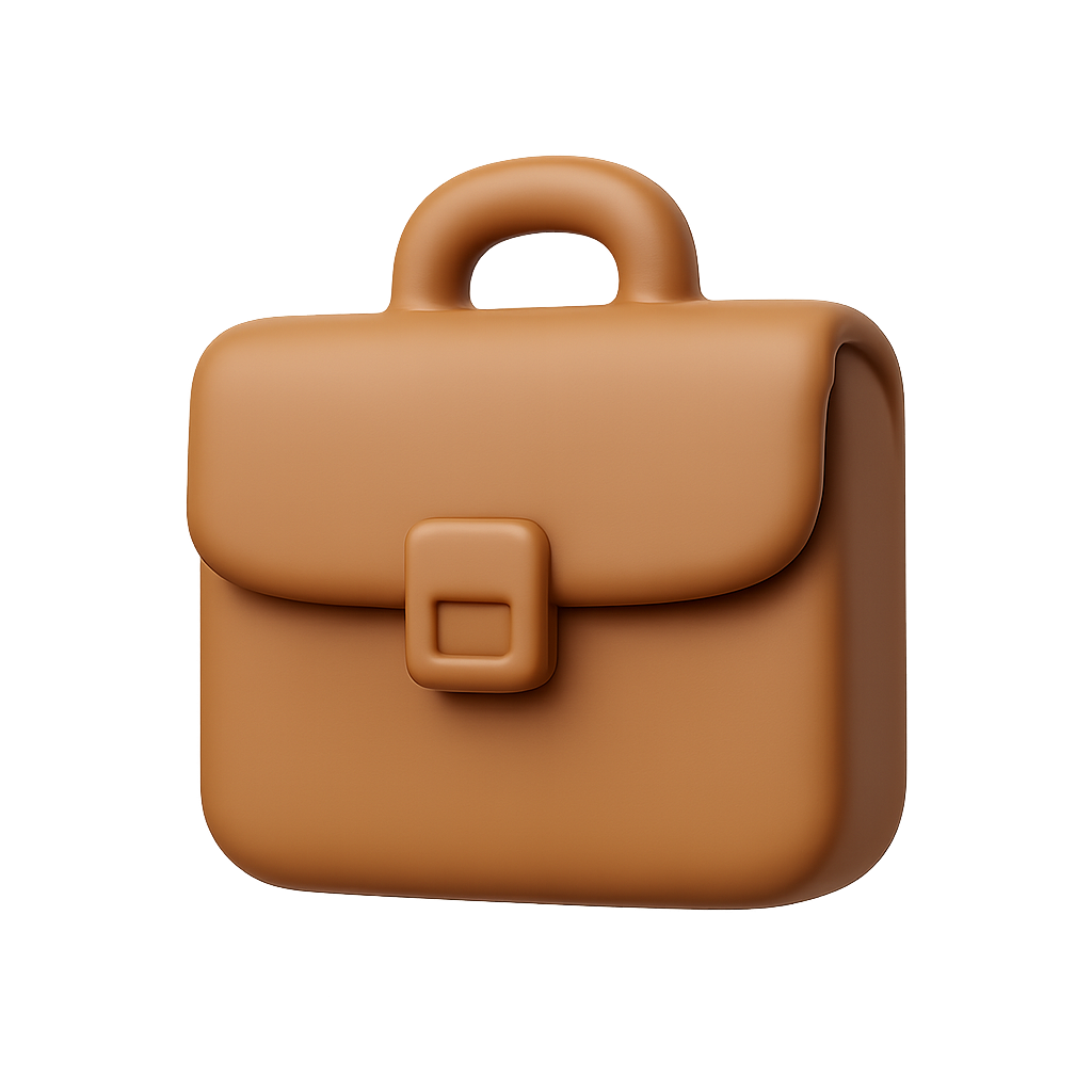 Brown 3D Briefcase Icon on Transparent Background for Business and Office Concepts