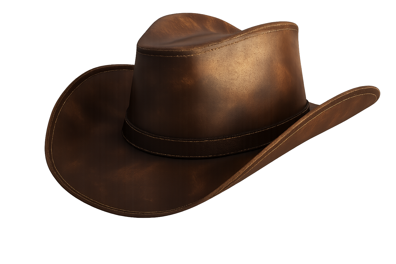 Brown Leather Cowboy Hat With Wide Brim on Transparent Background, Western Style Accessory, Classic Fashion