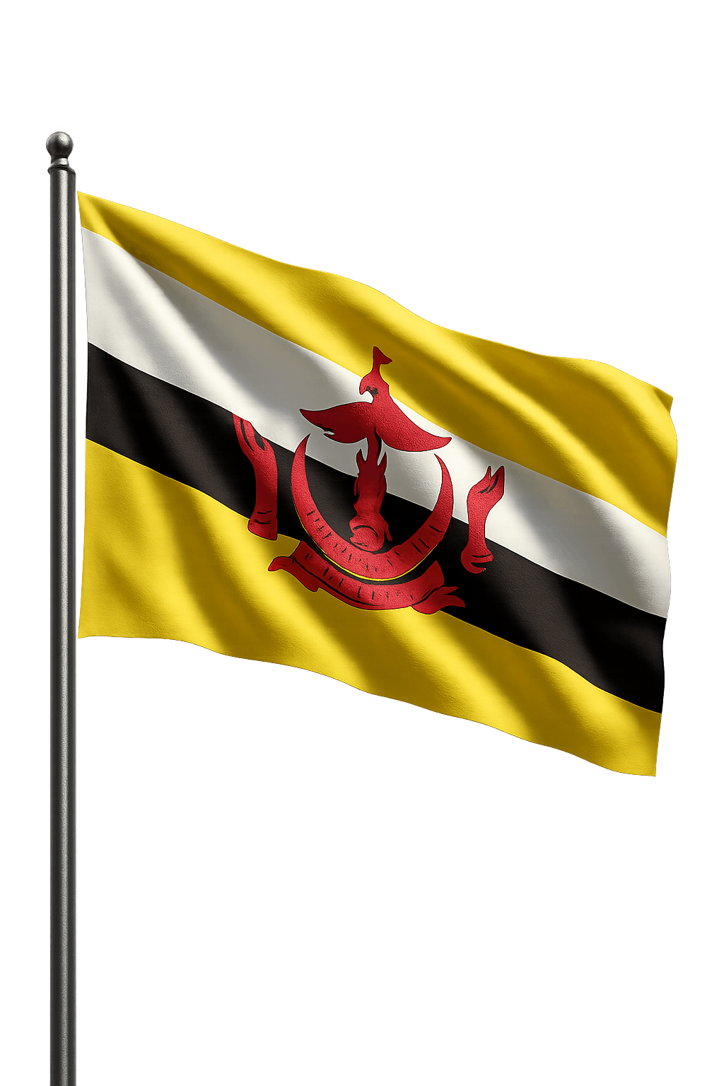 Brunei Flag Flying Pole Transparent Background