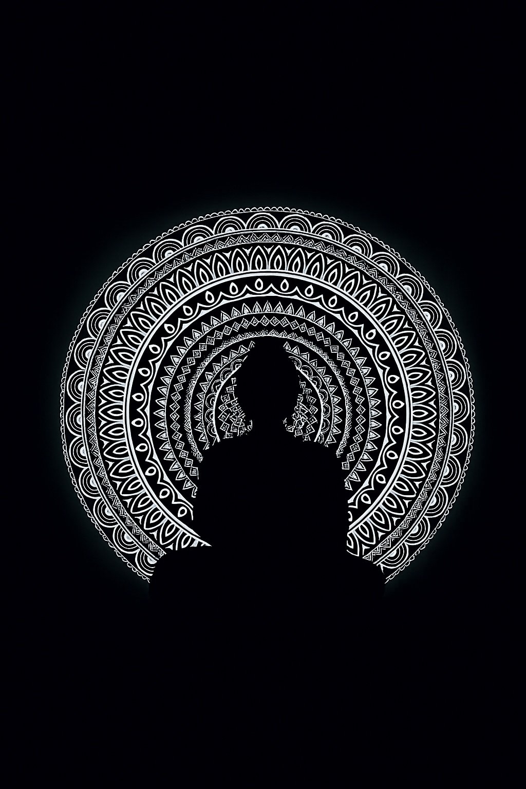 Buddha Silhouette Mandala Glow Mobile Wallpaper