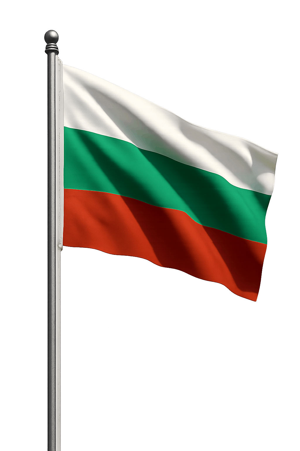 Bulgaria Flag Waving on Pole Transparent Background