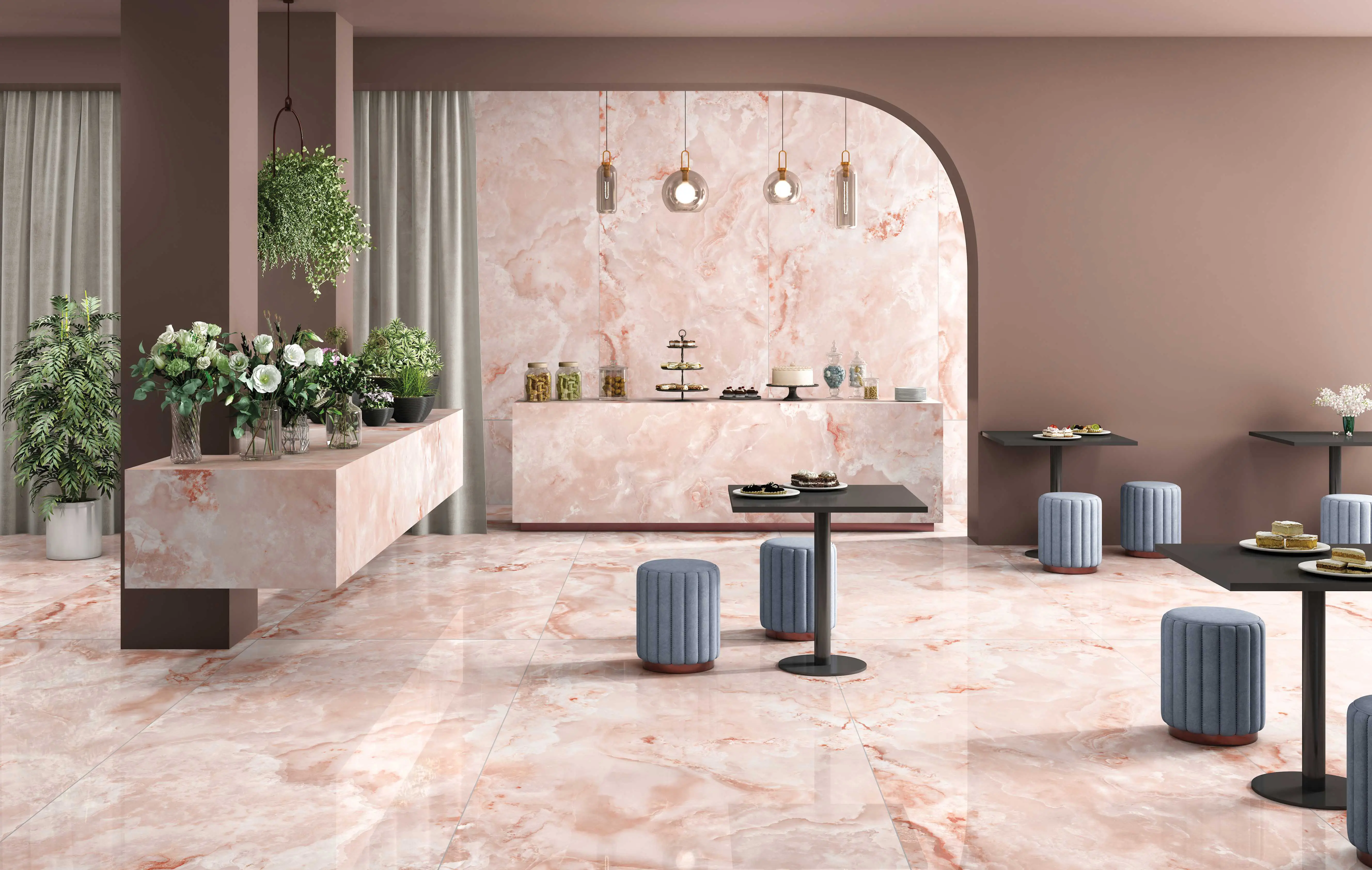 Caesarstone Pink Onyx Marble Effect Tiles Preview