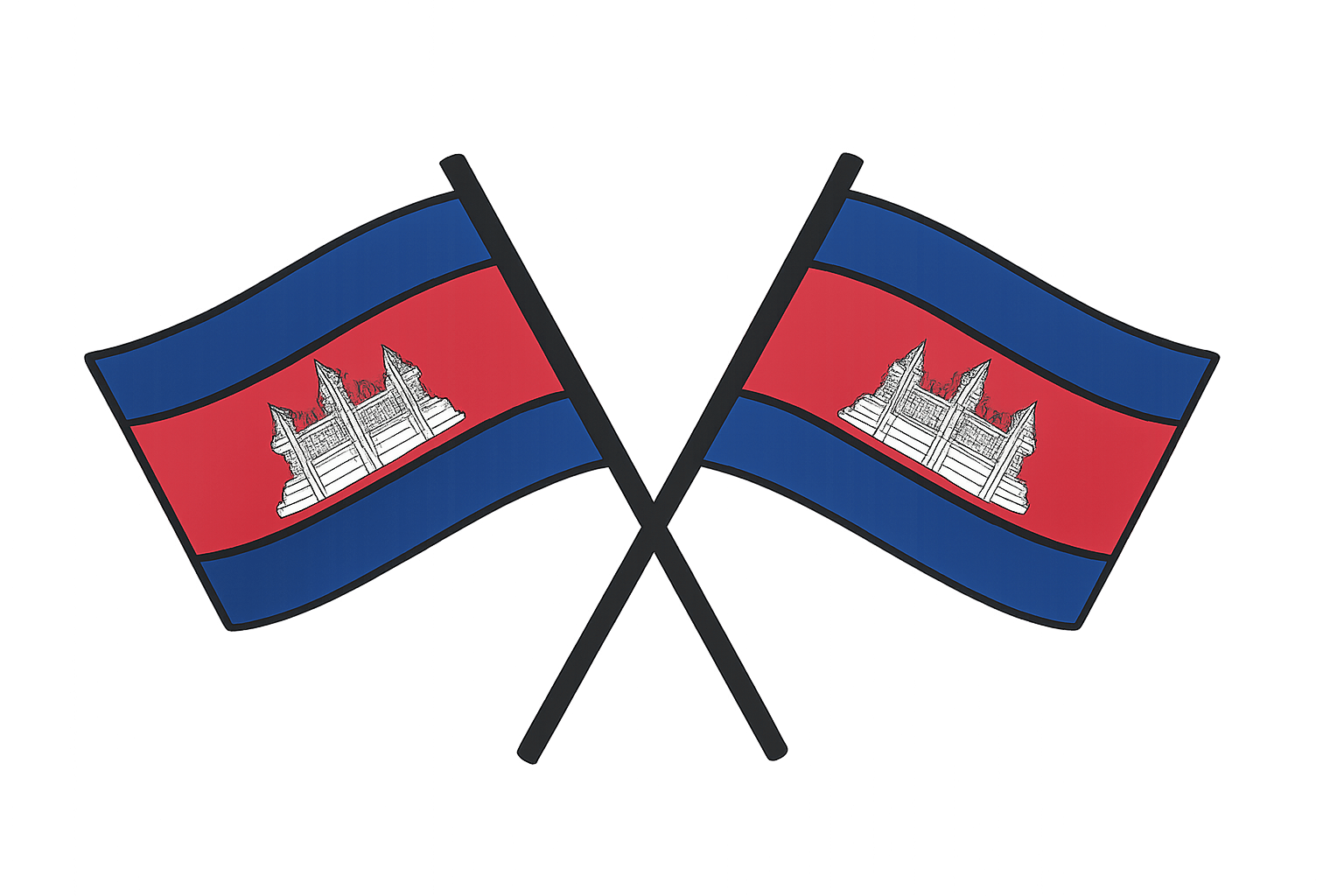 Cambodia Crossed Flags Poles Transparent Background