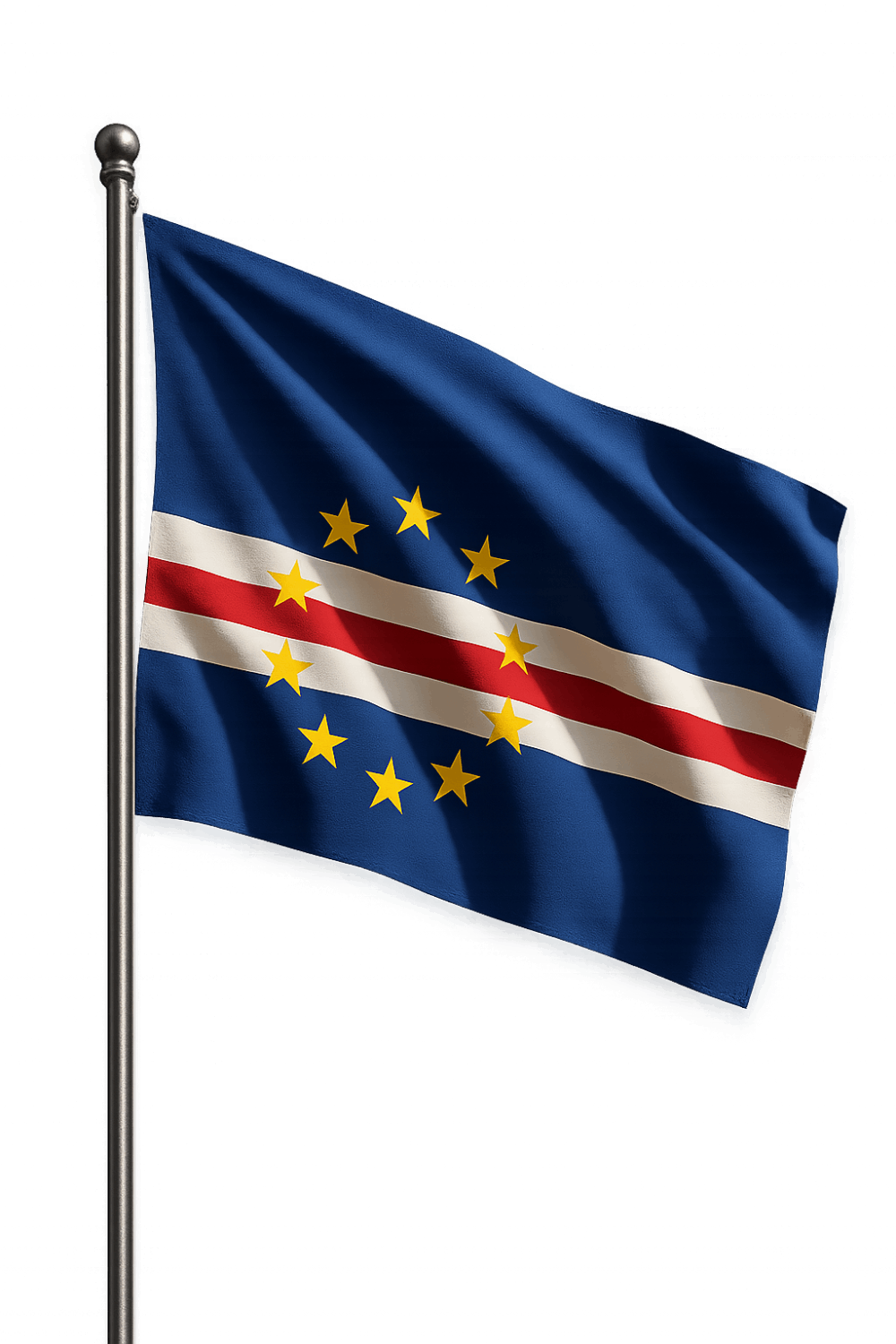 Cape Verde Flag Waving Pole Transparent Background