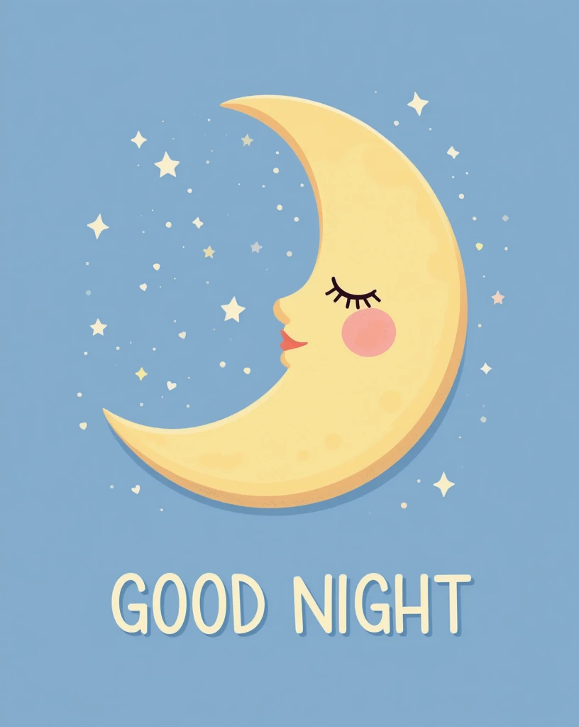Cartoon Crescent Moon with Stars and a Good Night Message
