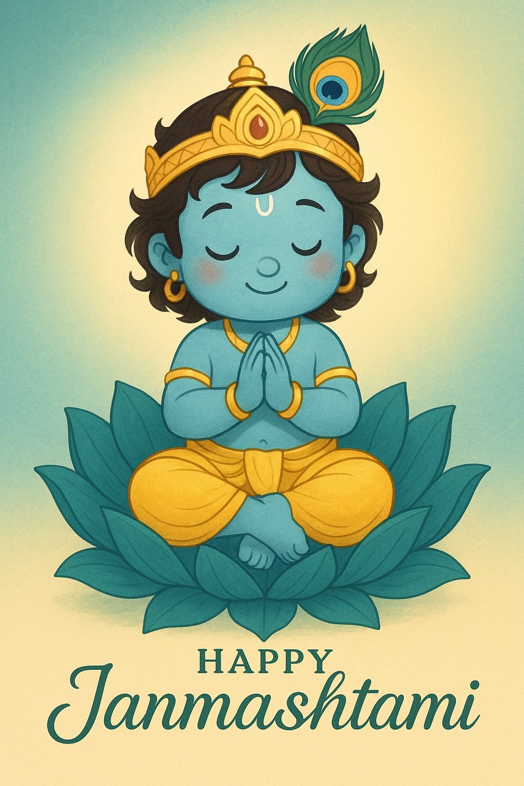 Cartoon Krishna Artwork Celebrating Indian Festival Janmashtami with a Peaceful Pose