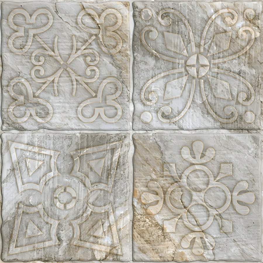Carved White Stone Floral Accent Tile
