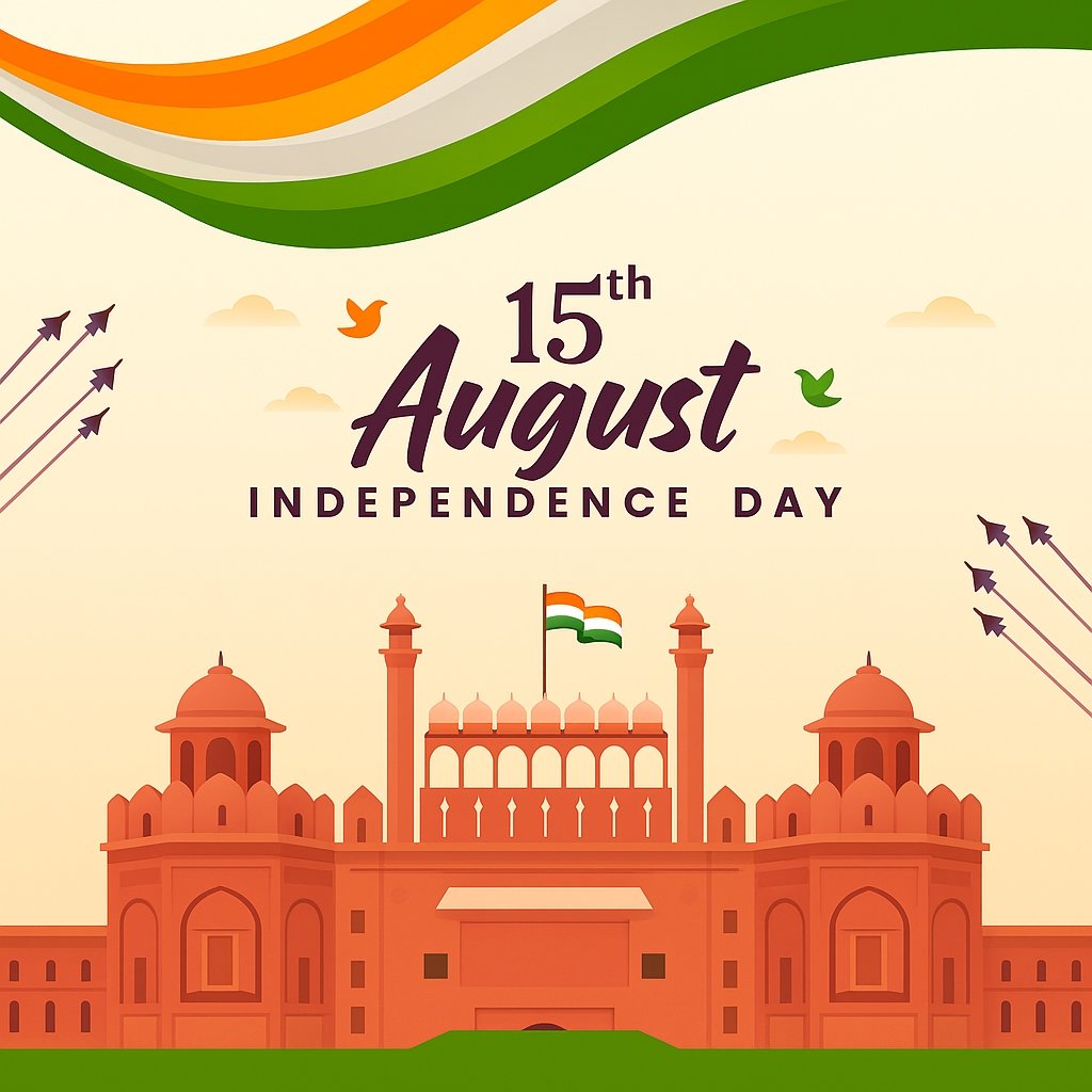 Celebrating Indian Independence Day with Iconic Red Fort and National Flag