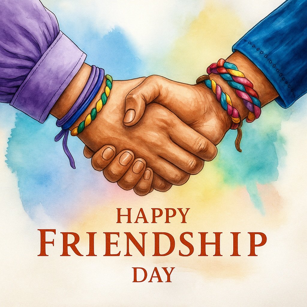 Celebration of Friendship Symbolized by a Handshake and Friendship Bands