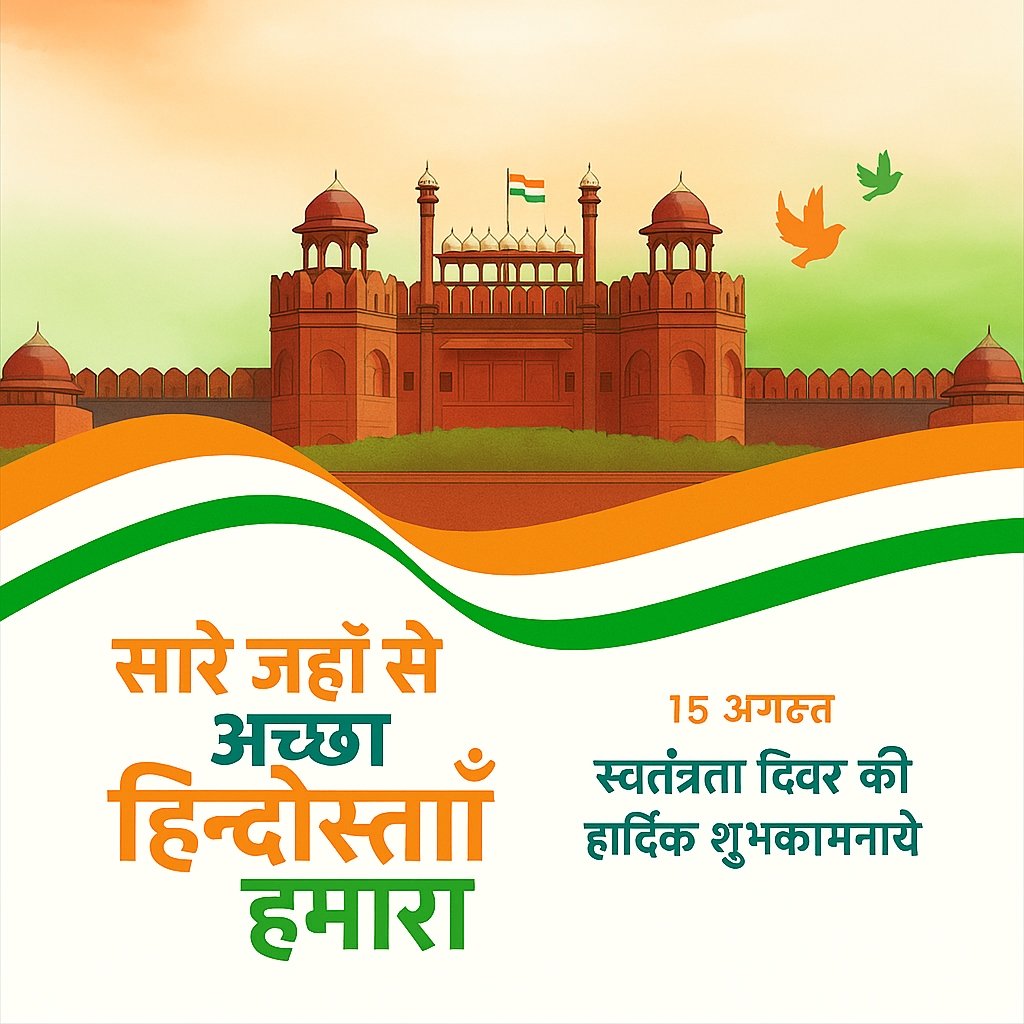 Celebration of Independence Day with Red Fort and Patriotic Symbols