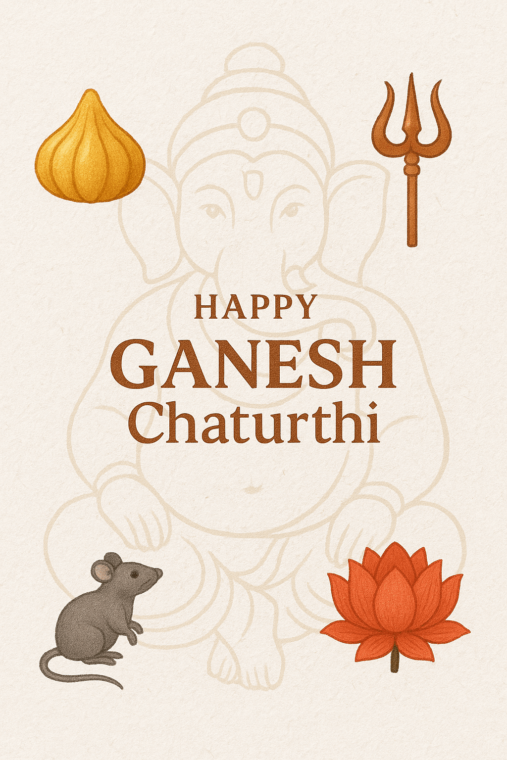 Celebratory Design for Ganesh Chaturthi Featuring Deity Symbol and Festive Elements