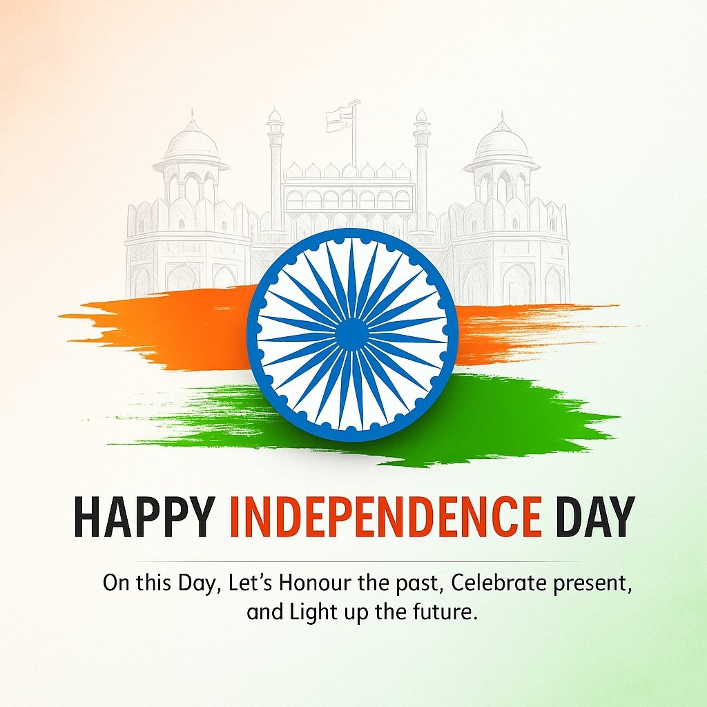 Celebratory India Independence Day Image with National Colors and Ashoka Chakra Emblem