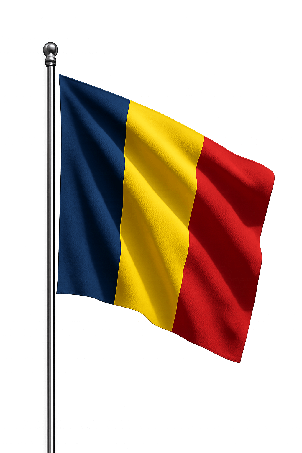 Chad National Flag Waving on Pole