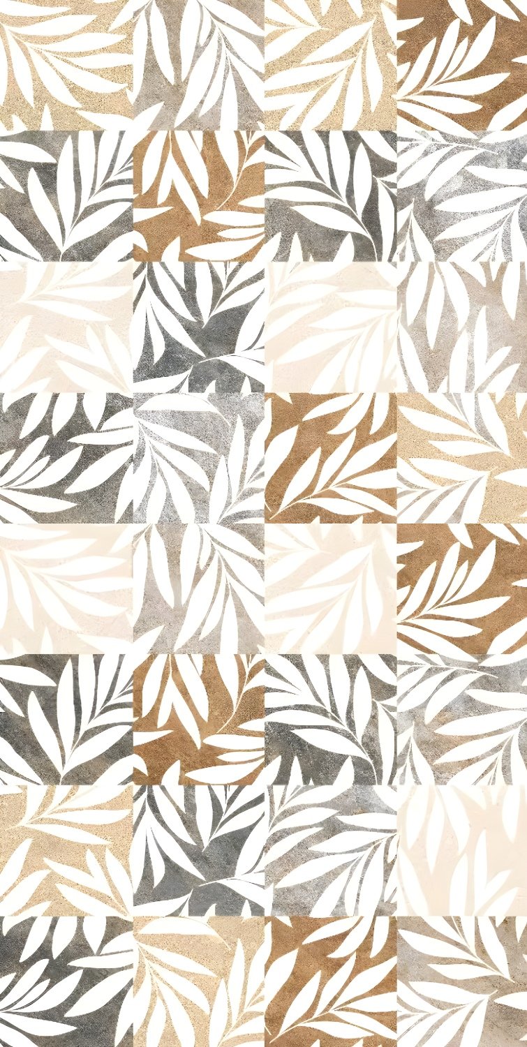 Checkered Pattern Leaf Motif Wall Tile