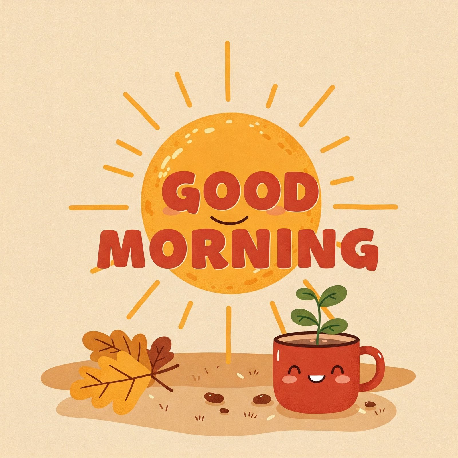 Cheerful Morning Illustration with Smiling Sun and a Coffee Mug