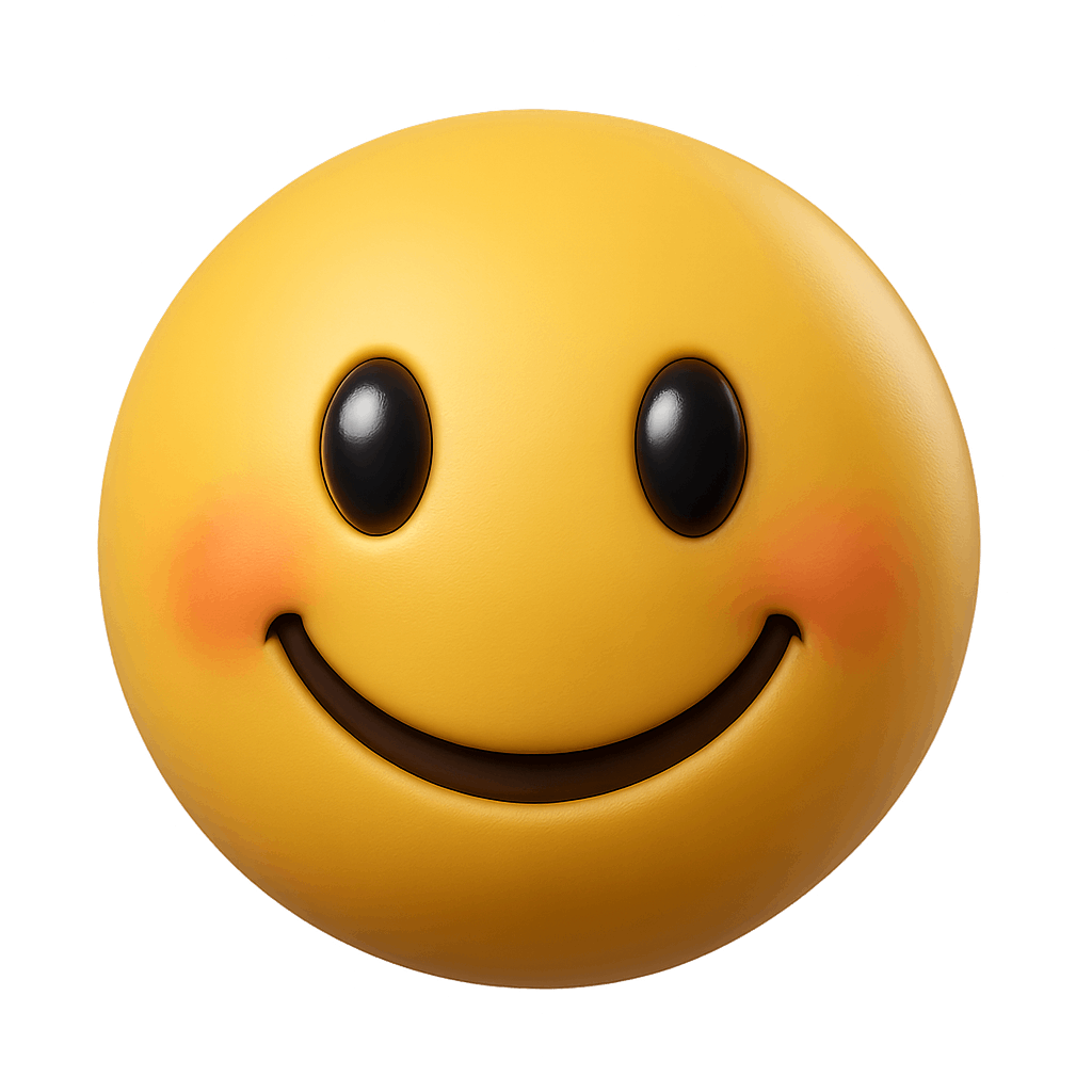 Cheerful Yellow Smiley Face Emoji with Blushing Cheeks on Transparent Background